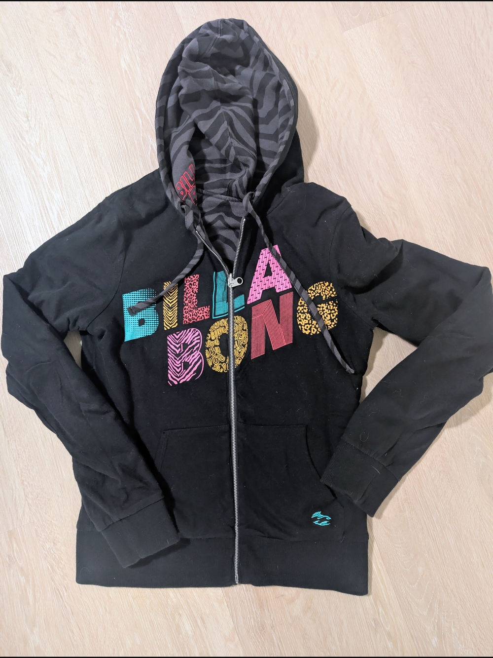 Vintage Billabong Y2K Reversible Full Zip Hoodie Zebra Print Multicolor